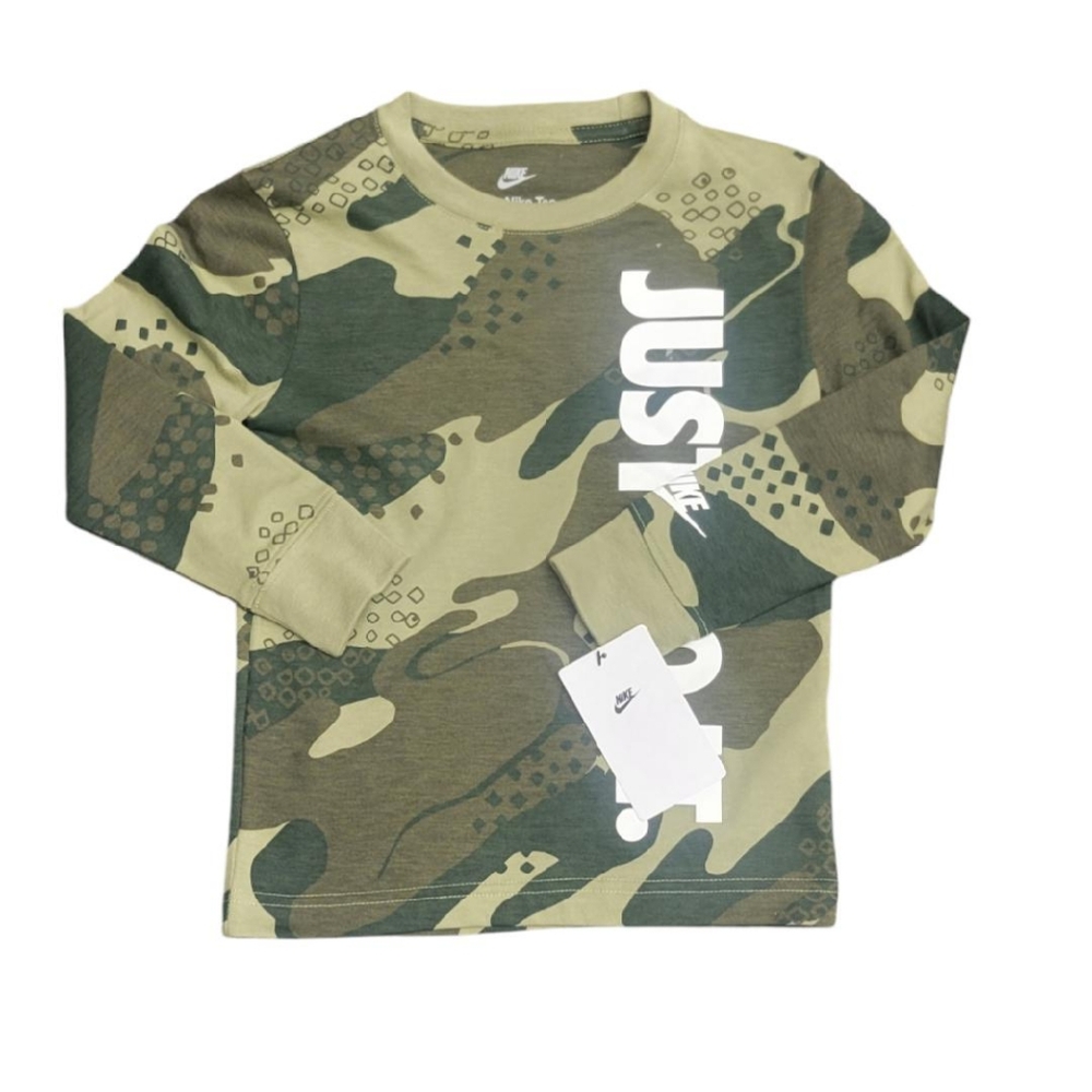 NWT Kids Nike Just Do It Camo Printed Longsleeve T-Shirt Size Small 4-5 years